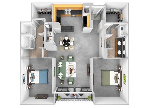Main 3 Downtown floor plan B4 Tower - 2 bed 2 bath - 3D